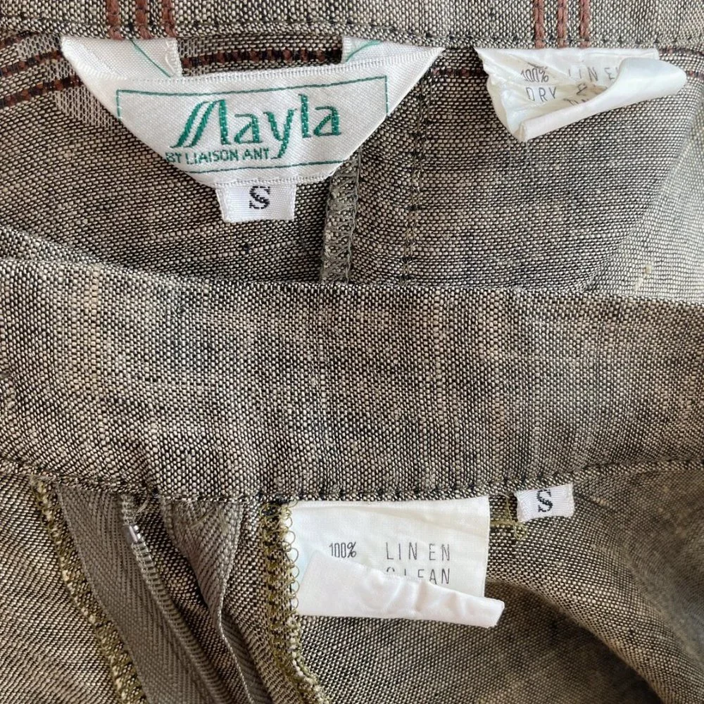 1980s Vintage Japanese Avant Garde Striped Beige Linen Tunic Top & Skirt Set - Picture 5 of 6